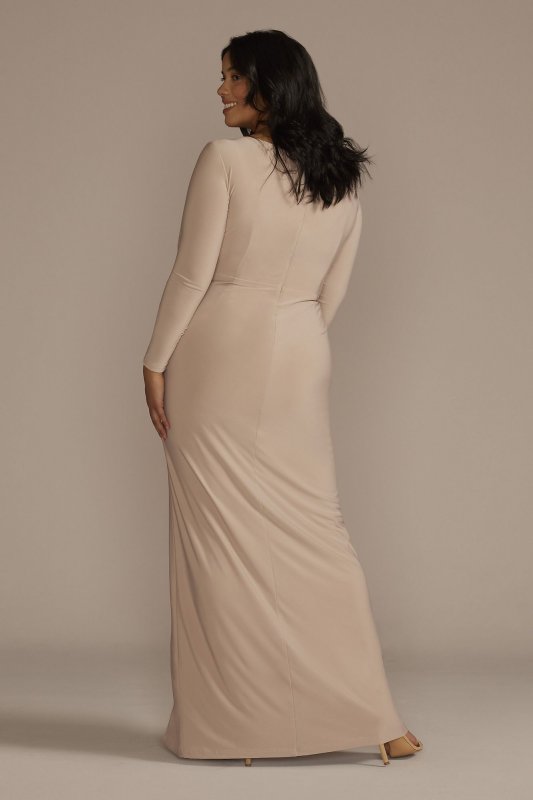 Long Sleeve Ruched Jersey Sheath Bridesmaid Dress F20681