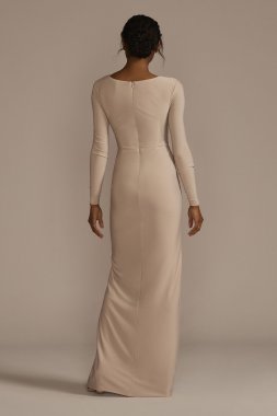 Long Sleeve Ruched Jersey Sheath Bridesmaid Dress F20681