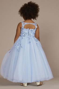 Metallic Floral Glitter Tulle Flower Girl Dress FR2210