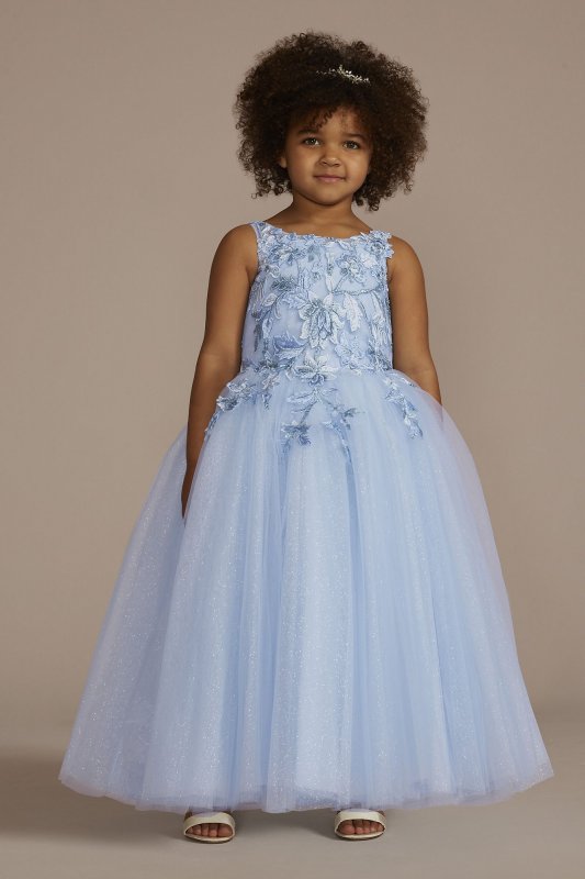 Metallic Floral Glitter Tulle Flower Girl Dress FR2210