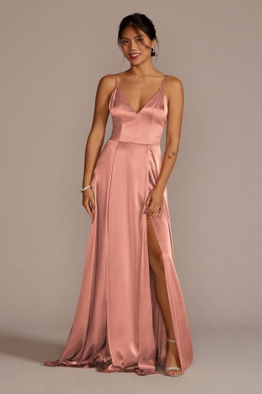 Charmeuse Deep V-Neck A-Line Bridesmaid Dress GS290019