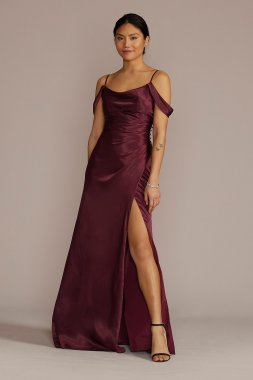 Charmeuse Cowl Bridesmaid Dress with Swag Sleeves GS290112