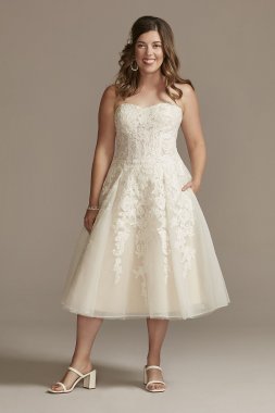 Sheer Lace and Tulle Tea-Length Wedding Dress MIDWG3861