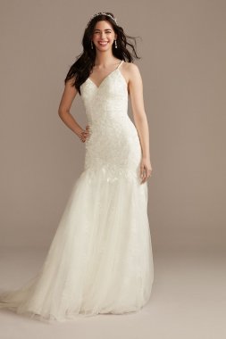 Lace Beaded Tulle Spaghetti Strap Wedding Dress MS251249