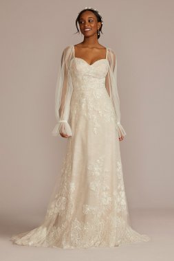 Allover Lace Billow Sleeve Tall Plus Wedding Dress MS251261
