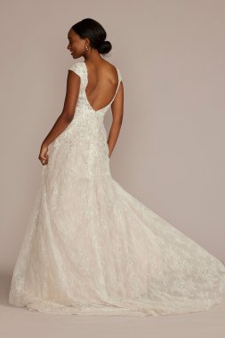 Beaded Lace Cap Sleeve Tall Plus Wedding Dress MS251263