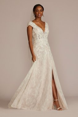 Beaded Lace Cap Sleeve Tall Plus Wedding Dress MS251263