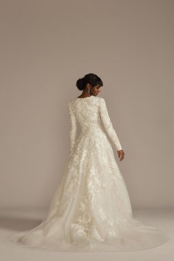 Beaded Lace Long Sleeve Modest Wedding Dress MSLCWG833