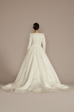 Long Sleeve Beaded Lace Modest Wedding Dress MSLCWG965