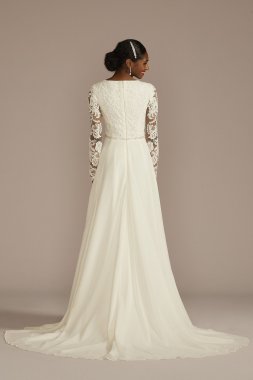 Long Sleeve Applique Chiffon Modest Wedding Dress MSLLBSWG842