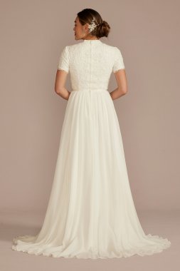 High Neck Short Sleeve Lace Modest Wedding Dress MSLWG4032