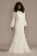 Crepe Billow Sleeve Modest Mermaid Wedding Dress MSLWG4099