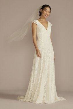 Recycled Lace Cap Sleeve V-Neck Wedding Dress RWG4081