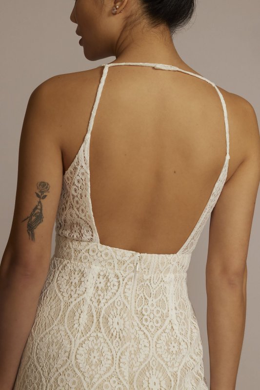 Allover Lace V-Neck Wedding Dress with Open Back SDWG1086