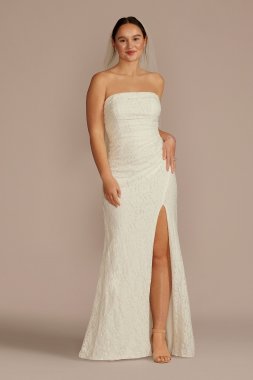 Allover Lace Strapless Sheath Wedding Dress SDWG1119