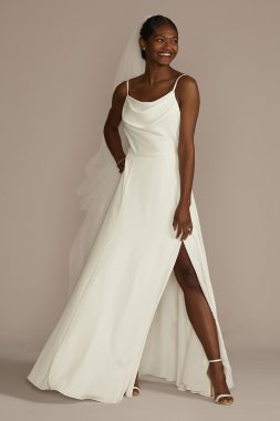 Cowl Neck Crepe Scoop Back A-Line Wedding Dress SDWG1124