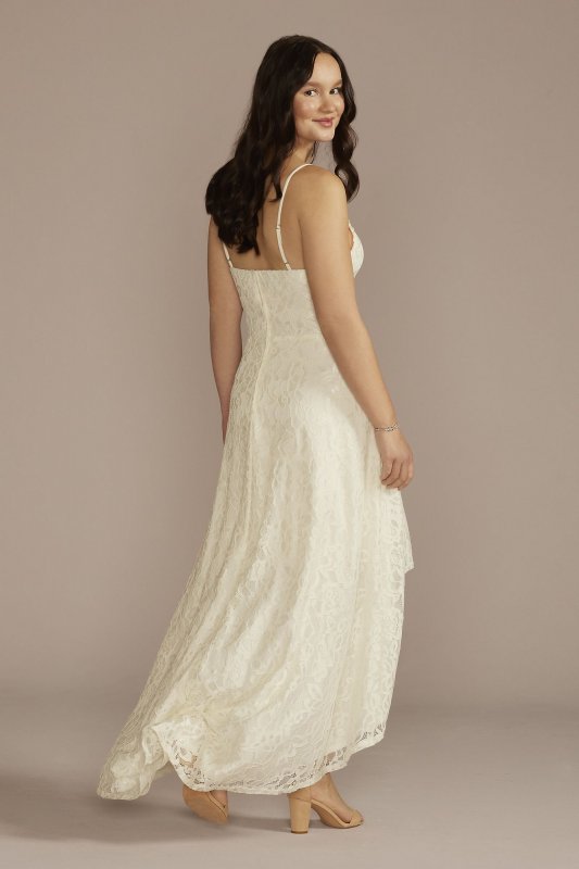 High-Low Lace Spaghetti Strap V-Neck Wedding Dress SDWG1135