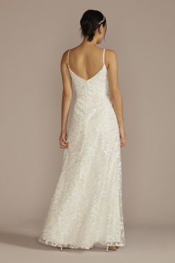 Sequin Floral A-Line Spaghetti Strap Wedding Dress SDWG1173