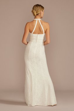 Allover Lace Halter Neck Sheath Wedding Dress SDWG1180