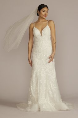 Glitter Tulle Lace Mermaid Tall Plus Wedding Dress SWG941