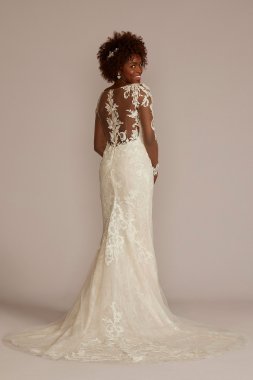 Lace Applique Satin V-Neck Mermaid Wedding Dress CWG961