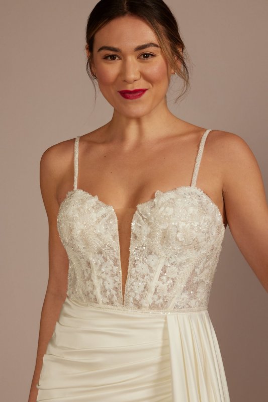 Beaded Corset Bodice Sheath Draped Wedding Dress SWG950