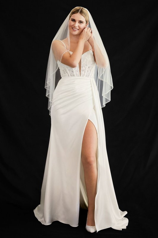 Beaded Corset Bodice Sheath Draped Wedding Dress SWG950