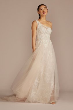 One-Shoulder Beaded Wedding Dress with Overskirt SWG951