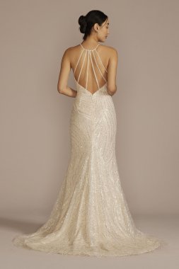 Beaded Lace Elbow Sleeve Modest Wedding Dress MSLMS251177