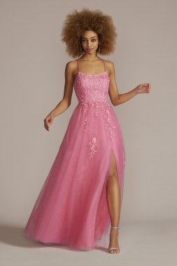Embroidered Lace Tulle A-Line Dress WBM2780