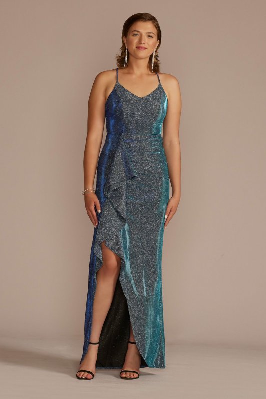 Iridescent Ruffle Dress with Lace-Up Back WBM3312