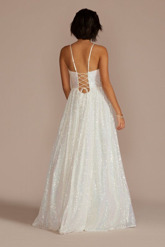 Iridescent Sequin V-Neck Ball Gown WBM3382