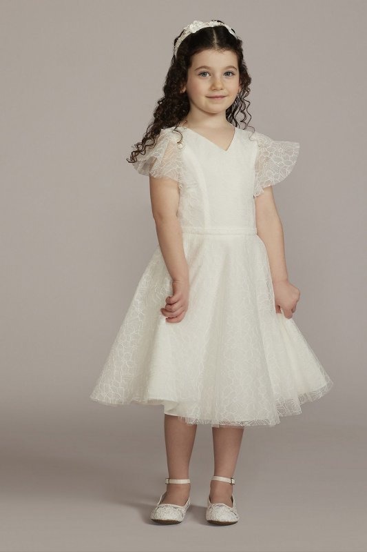 Allover Lace Flutter Sleeve Flower Girl Dress WG1461