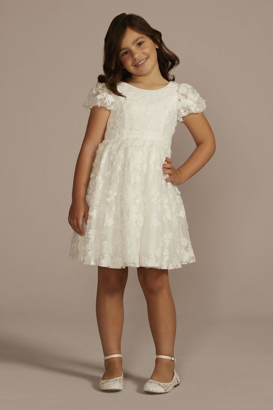 3D Floral Puff Sleeve Flower Girl Dress WG1471