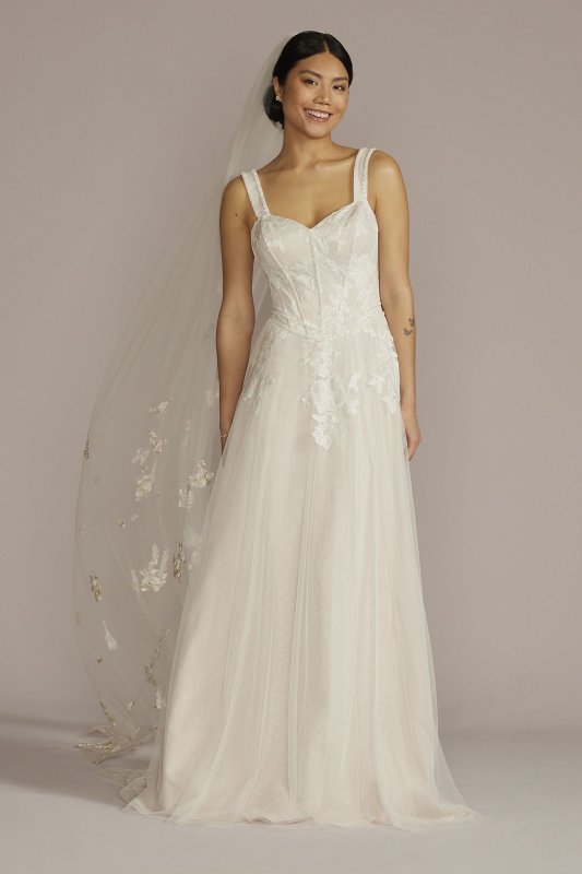 Beaded Floral Bodice Basque Waist Wedding Dress WG4070