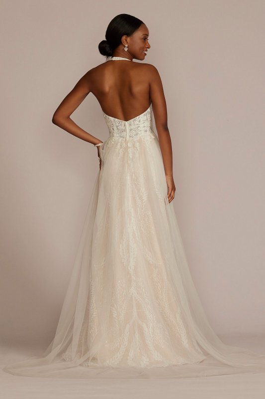 Lace Applique Halter Tall Plus Wedding Dress WG4071