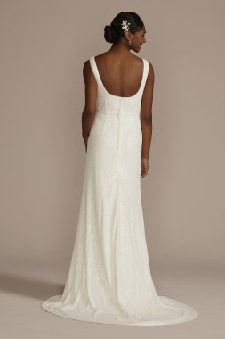Allover Sequin A-Line Scoop Back Wedding Dress WG4084