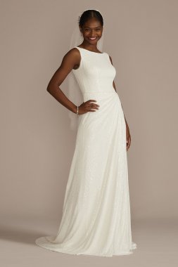 Allover Sequin A-Line Scoop Back Wedding Dress WG4084