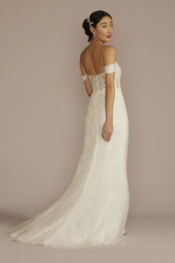 Long Sleeve Pearl Tulle Modest Wedding Dress MSLCWG889