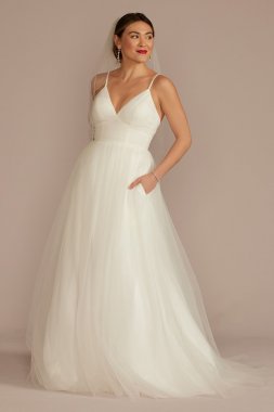 Beaded Strap Low Back Tulle A-Line Wedding Dress WG4097