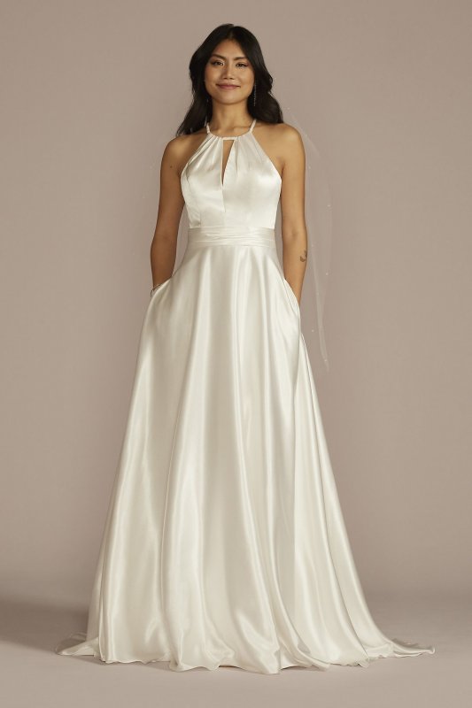 High Neck Satin A-Line Wedding Dress WG4101