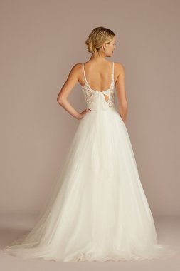 Embroidered Bodice Tie Back A-Line Wedding Dress WG4112