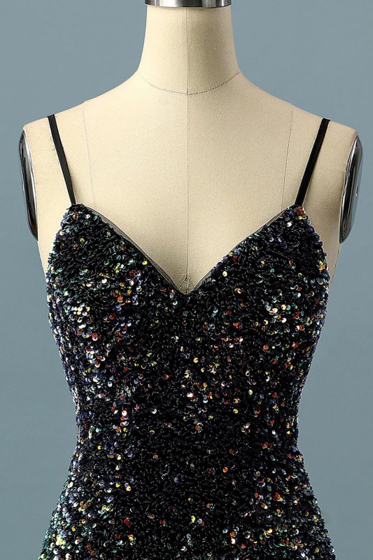 Glitter Black Bodycon Sequins Short Homecoming Dress E202283181