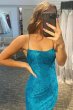 Turquoise Lace Tight Homecoming Dress E202283178
