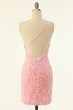 Pink One Shoulder Sequins Tight Homecoming Dress E202283188