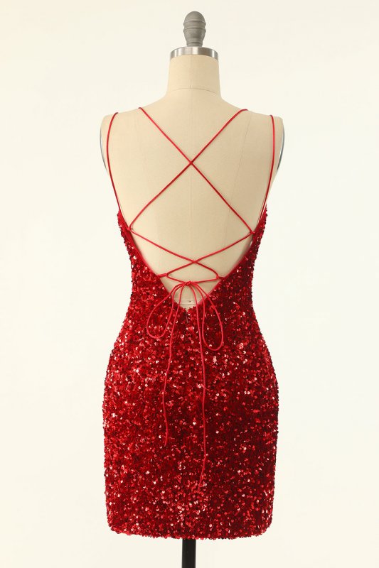 Red Sequins Tight Short Homecoming Dress E202283190