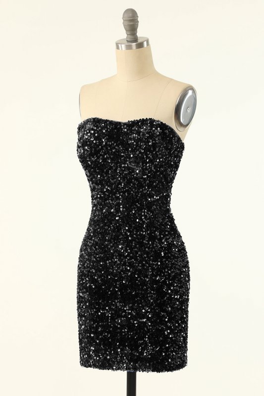 Black Sweetheart Sequins Tight Homecoming Dress E202283191