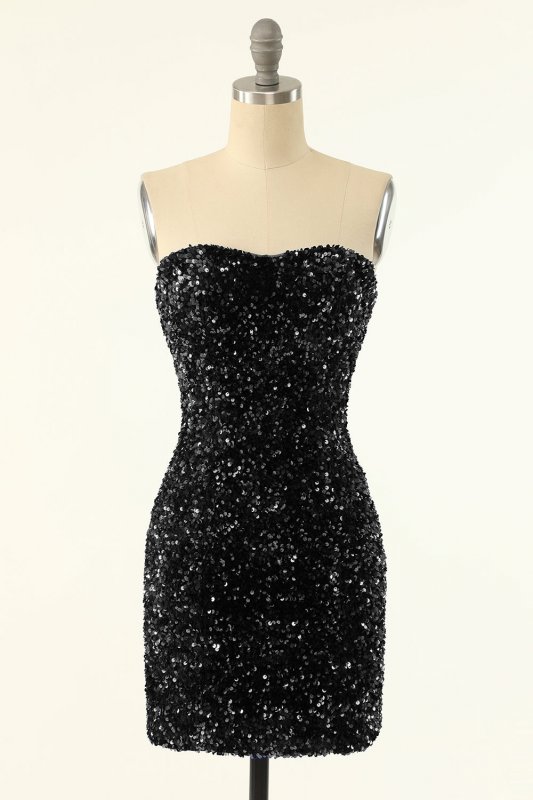 Black Sweetheart Sequins Tight Homecoming Dress E202283191