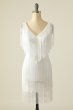 Sheath V Neck White Short Homecoming Dress with Tassel E202283192