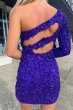 Purple Cut Out Open Back One Shoulder Sequins Homecoming Dress E202283645